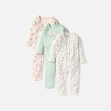 Juniors deer & flower printed openfeet sleepsuits (set of 3)
