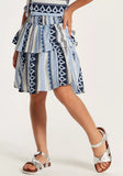 Juniors blue printed frill skirt