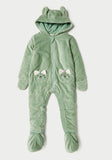 Juniors green cat ears hooded & padded Sleepsuit (with detachable mittens & booties) (Winter)