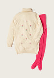 Juniors beige flower embroidered Turtle neck shirt & leggings (set of 2) (Winter)