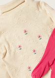Juniors beige flower embroidered Turtle neck shirt & leggings (set of 2) (Winter)