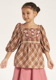 Eligo brown checkered embroidered blouse (Winter)