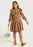 Eligo brown checkered frill frock