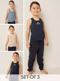 Juniors Boys vehicle printed vests (Pack of 3)