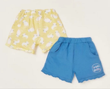 Juniors cat printed & solid blue shorts (set of 2)