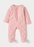 Juniors pink ribbed seashell zipped sleepsuit