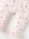 Juniors All Over Cherry Printed Stripped Zipped Sleepsuit
