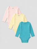 Juniors light ribbed fullsleeves bodysuit (pack of 3)