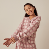 Juniors pink checkered knitted pullover (winter)