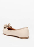 Little Missy Beige Color Floral Accent Slip On Round Toe Ballerina Shoes