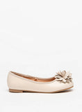 Little Missy Beige Color Floral Accent Slip On Round Toe Ballerina Shoes