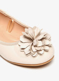 Little Missy Beige Color Floral Accent Slip On Round Toe Ballerina Shoes