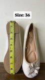 Little Missy Beige Color Floral Accent Slip On Round Toe Ballerina Shoes