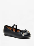 Juniors Black Bow Accent Slip On Ballerina Shoes with Elastic Strap
