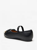 Juniors Black Bow Accent Slip On Ballerina Shoes with Elastic Strap