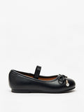 Juniors Black Bow Accent Slip On Ballerina Shoes with Elastic Strap