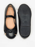 Juniors Black Bow Accent Slip On Ballerina Shoes with Elastic Strap