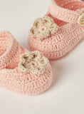 Giggles Crochet Textured Slip-on Booties with Button Detail