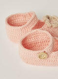 Giggles Crochet Textured Slip-on Booties with Button Detail