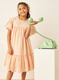 Eligo Schiffli Textured Tiered Frock with Pie Crust Collar and Short Sleeves (Summer)