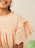 Eligo Schiffli Textured Tiered Frock with Pie Crust Collar and Short Sleeves (Summer)