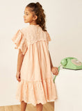 Eligo Schiffli Textured Tiered Frock with Pie Crust Collar and Short Sleeves (Summer)