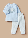 Juniors Blue Elephant Embroidered Fleece Shirt & Pyjama Set (Set Of 2) (winter)