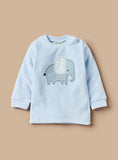 Juniors Blue Elephant Embroidered Fleece Shirt & Pyjama Set (Set Of 2) (winter)