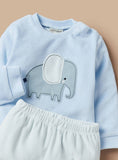 Juniors Blue Elephant Embroidered Fleece Shirt & Pyjama Set (Set Of 2) (winter)