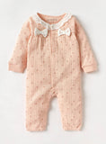 Juniors Peach Bow Ribbed Sleepsuit