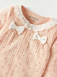 Juniors Peach Bow Ribbed Sleepsuit