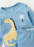 Juniors Blue Dino World Shirt & Pyjama Set (Set Of 2)