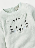 Juniors Ice Blue Tiger Embroidered Fleece Sleepsuit (winter)