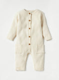 Juniors Off White Knitted Ribbed Openfeet Sleepsuit (Winter)