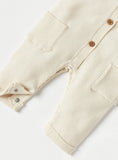 Juniors Off White Knitted Ribbed Openfeet Sleepsuit (Winter)