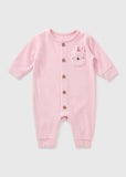 Matalan Pink Textured Openfeet Sleepsuit with Bear Printed Pocket (winter)