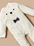 Juniors White Bear Bow Fleece Sleepsuit (winter)