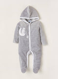 Juniors Grey Fleece Bunny & Moon Embroidered Hooded Sleepsuit (winter)