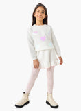 Juniors White Knitted Heart Sequins Shirt & Tights (Set Of 2) (Winter)