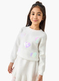 Juniors White Knitted Heart Sequins Shirt & Tights (Set Of 2) (Winter)