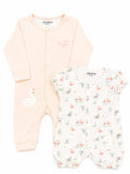 Juniors swan printed openfeet sleepsuit & romper set (set of 2)