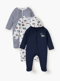 Juniors Beep beep Printed Sleepsuit with Zip Closure (Set of 3)