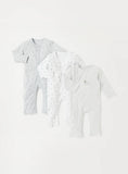 Juniors grey elephantembossedopenfeet sleepsuit (Set of 3)