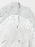Juniors grey elephantembossedopenfeet sleepsuit (Set of 3)