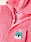 Juniors Pink Penguin Fleece Hooded Closedfeet sleepsuit (Winter)