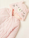 Juniors Pink Cat Hoody Padded Closedfeet Sleepsuit (Winter)