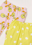 Juniors pink & yellow Tweety print legging (set of 2)