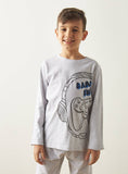Juniors Boys Grey Game On Embroidered Shirt & Pyjama Set (Set Of 2)
