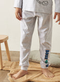 Juniors Boys Grey Game On Embroidered Shirt & Pyjama Set (Set Of 2)