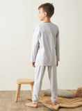 Juniors Boys Grey Game On Embroidered Shirt & Pyjama Set (Set Of 2)